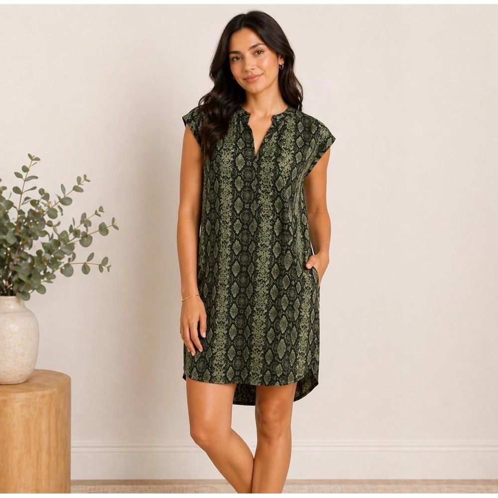 Anthropologie Rachel Tunic Dress Womens Small Green Black Sleeveless